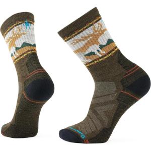 Smartwool Mens Hike Light Cushion Mountain Moose Crew Socks(Military Olive)