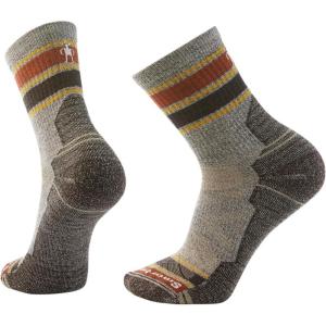 Smartwool Men’s Hike Light Cushion Striped Mid Crew Socks(Taupe/Natural Marl)