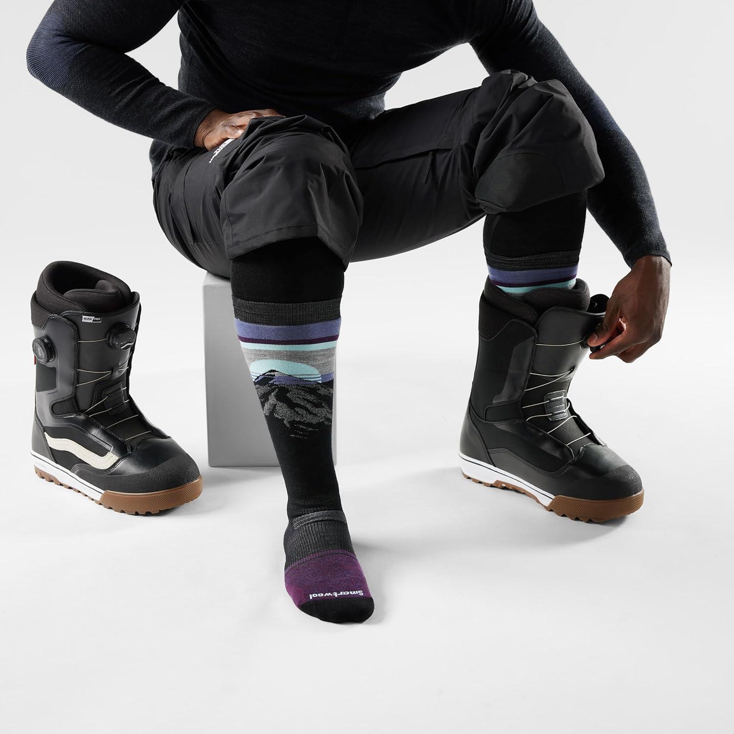 image:imageSmartwool Mens Snowboard Targeted Cushion Mountain Sunrise Over The Calf SocksBlack