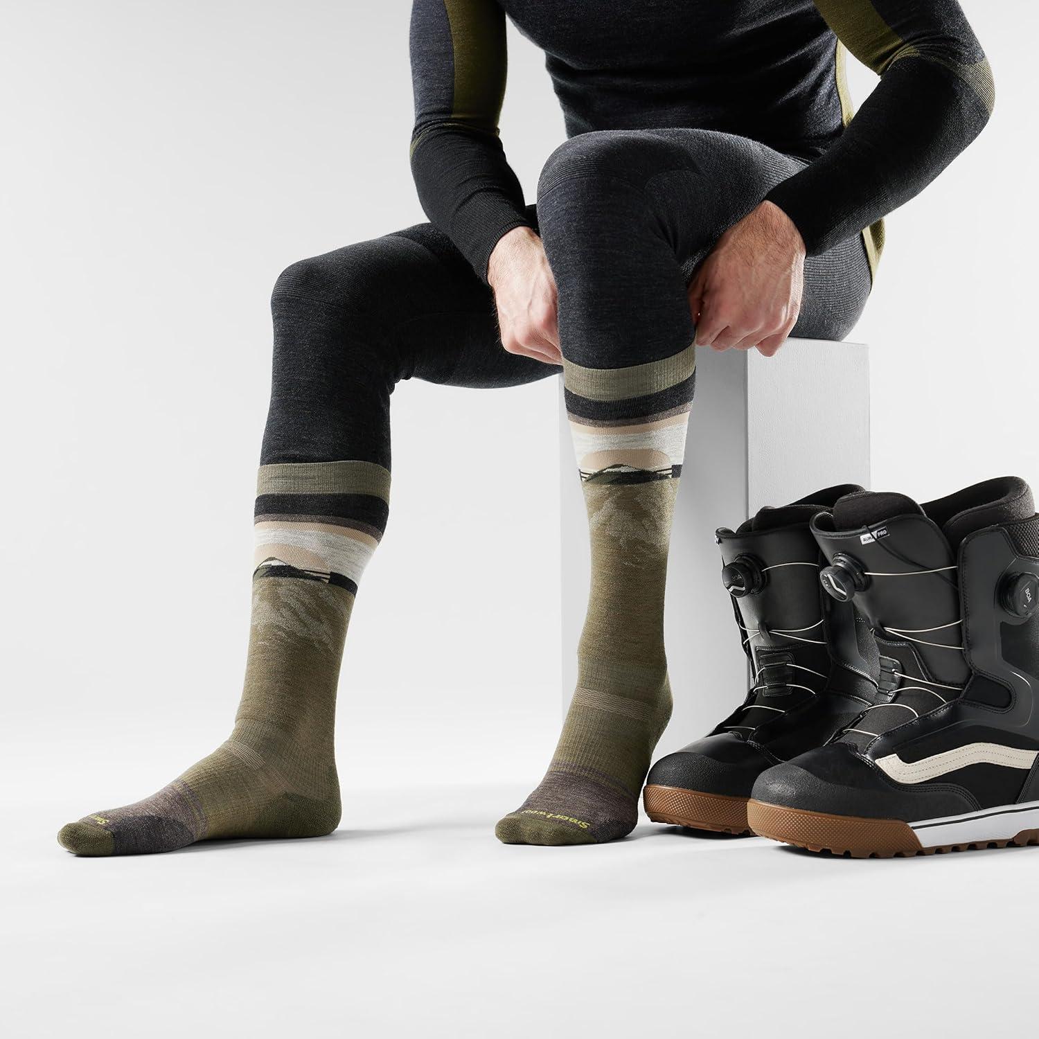 image:imageSmartwool Mens Snowboard Targeted Cushion Mountain Sunrise Over The Calf SocksWinter Moss