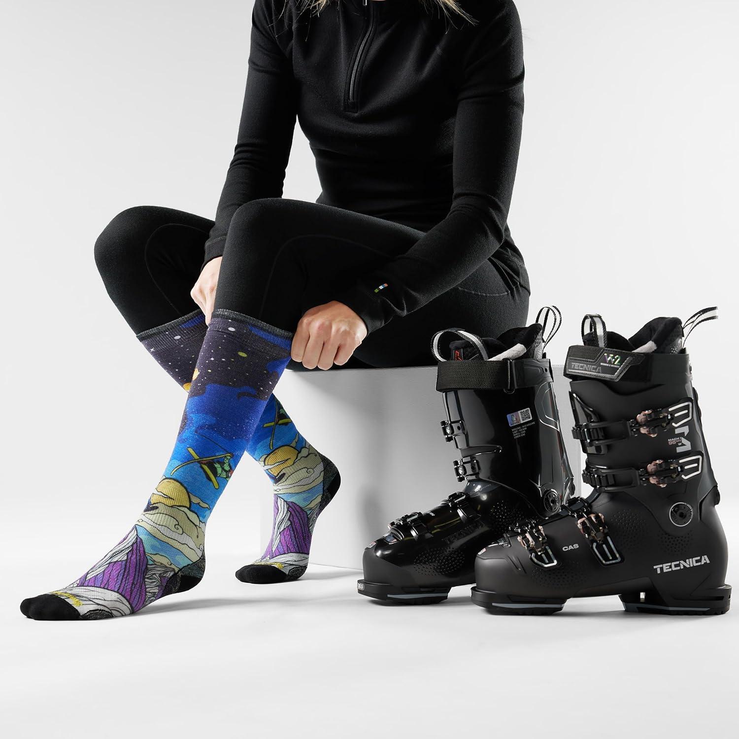 image:imageSmartwool Womens Ski Zero Cushion Galactic Ski Print Over the Calf SocksDeep Navy