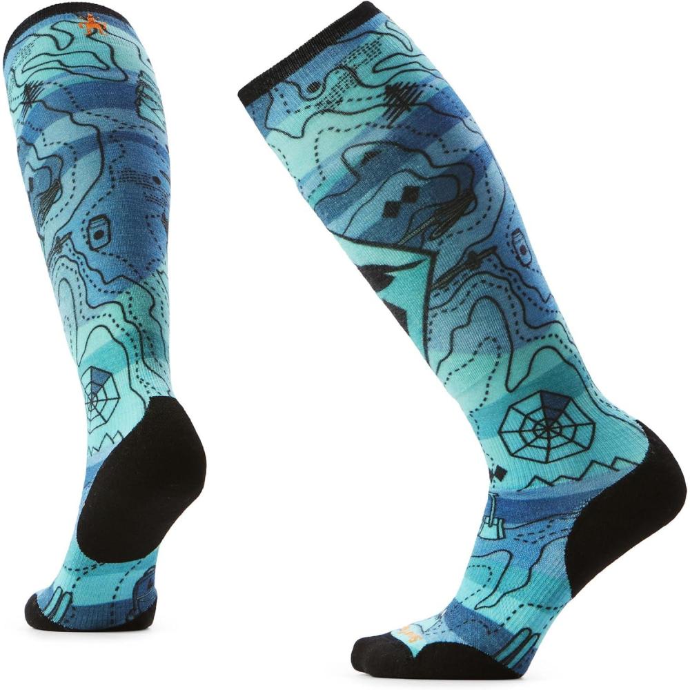 image:imageSmartwool Womens Ski Targeted Cushion Topo Treasures Print Over the Calf SocksNightfall Blue