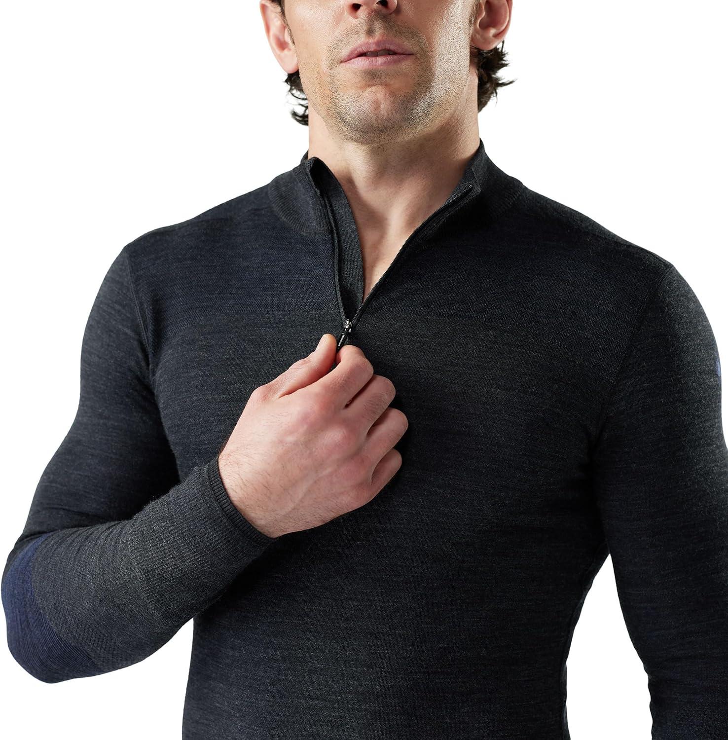 image:imageSmartWool Mens Intraknit Thermal Merino Base Layer 14 ZipCharcoalNightfall Blue