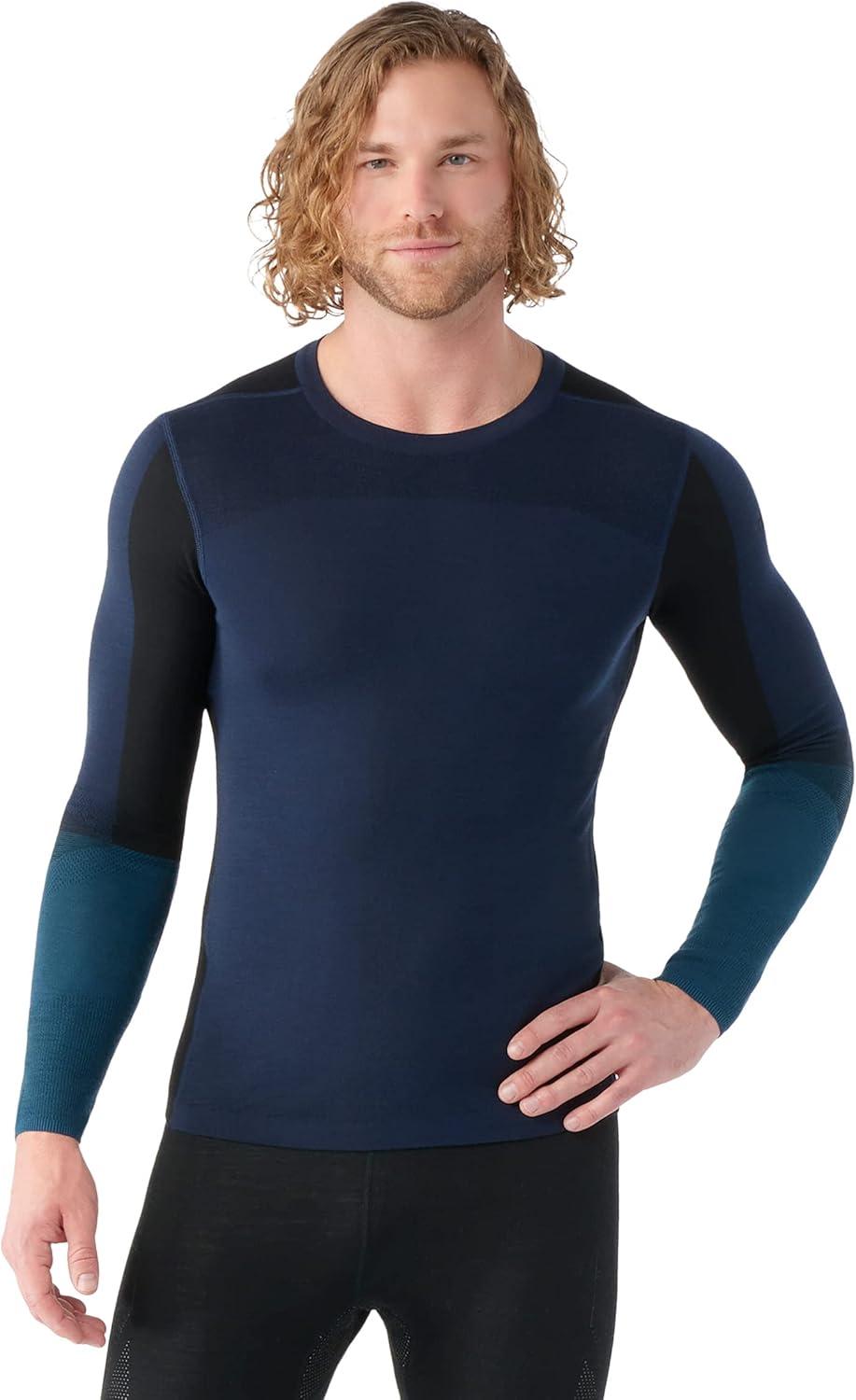 image:imageSmartwool Mens Intraknit Thermal Merino Base Layer Colorblock CrewDeep Navytwilight Blue