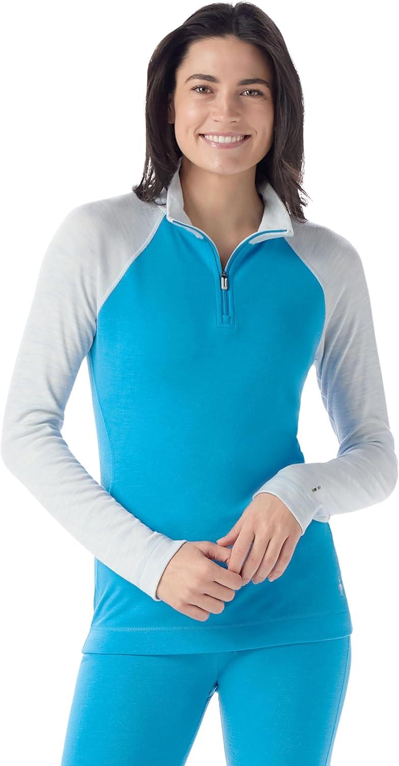 image:imageSmartwool Womens Classic Thermal Merino Base Layer 14 ZipDeep Pool Blue