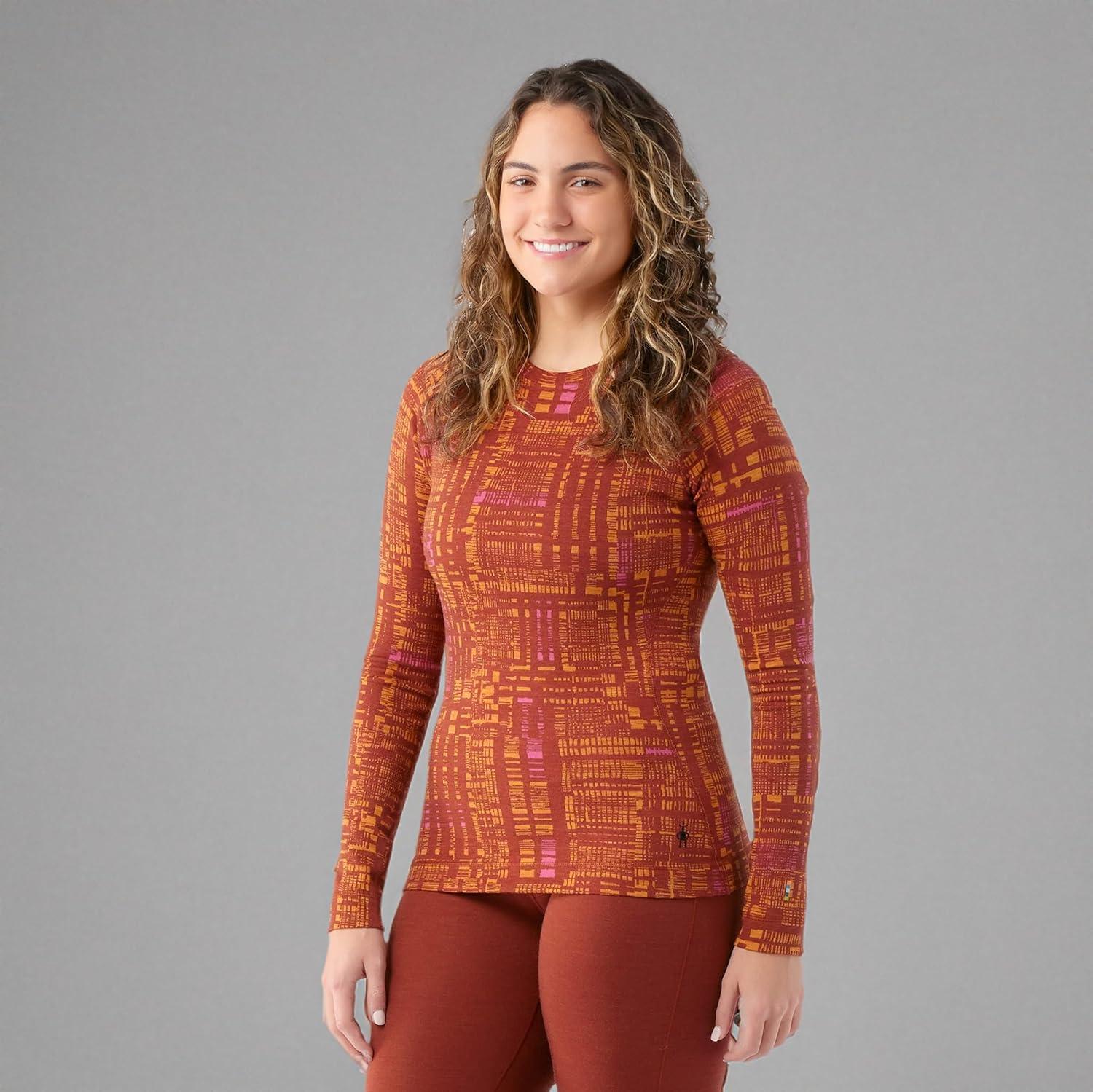 image:imageSmartwool Womens Classic Thermal Merino Base Layer CrewPecan Brown Digi Plaid