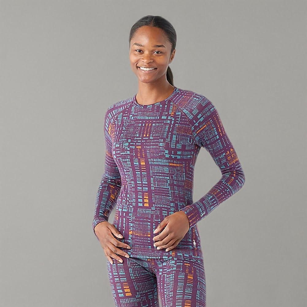 image:imageSmartwool Womens Classic Thermal Merino Base Layer CrewPurple Iris Digi Plaid