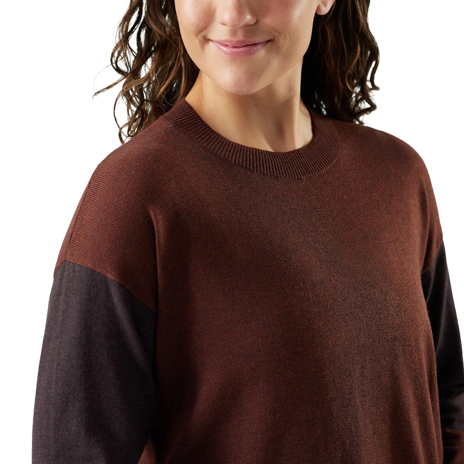 image:imageSmartwool Womens Edgewood Colorblock Crew SweaterPecan BrownMink