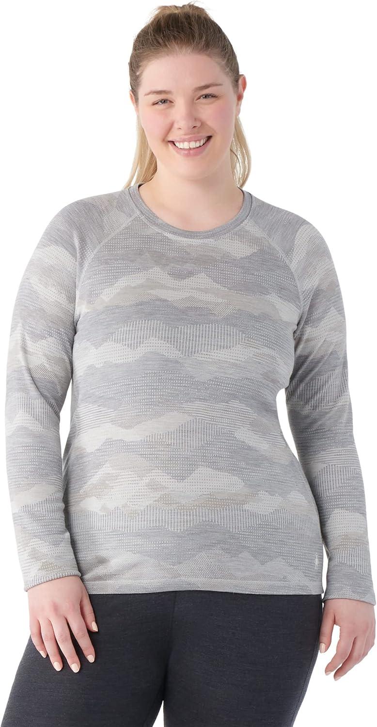 image:imageSmartwool Womens Plus Size Classic Thermal Merino Base Layer CrewLight Gray Mountain Scape
