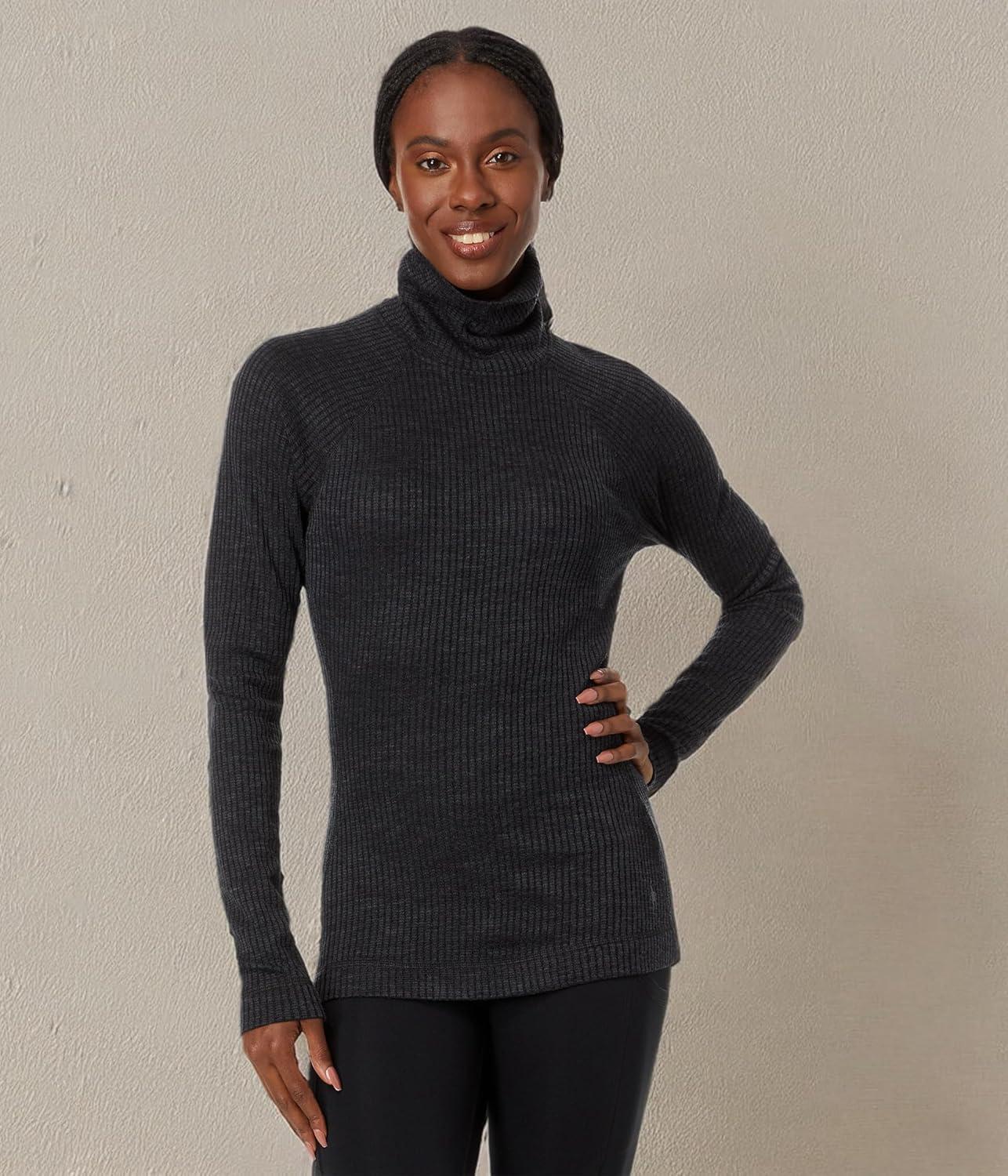 image:imageSmartwool Womens Thermal Merino Rib TurtleneckCharcoal Heather