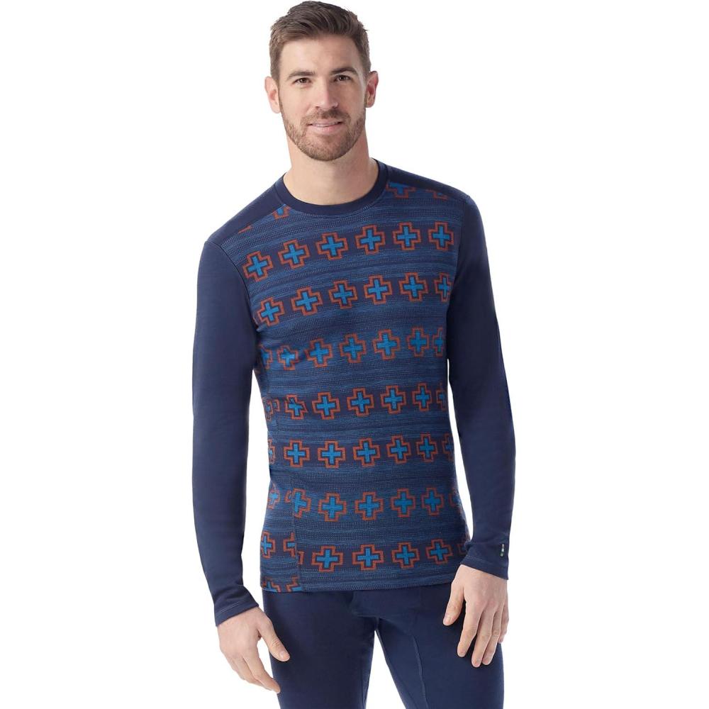 image:imageSmartwool Mens Classic Thermal Merino Wool Base Layer CrewDeep Navy Paths Crossed