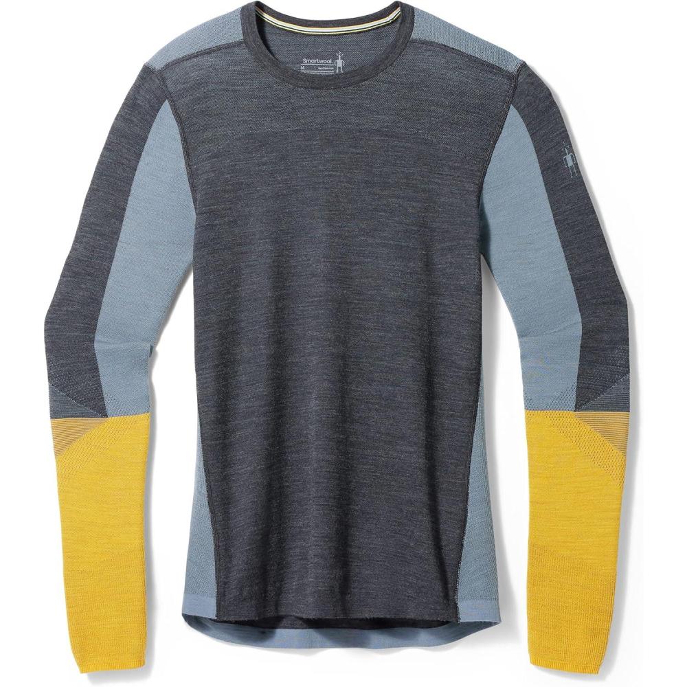 image:imageSmartwool Mens Intraknit Thermal Merino Base Layer Colorblock CrewCharcoalhoney Gold