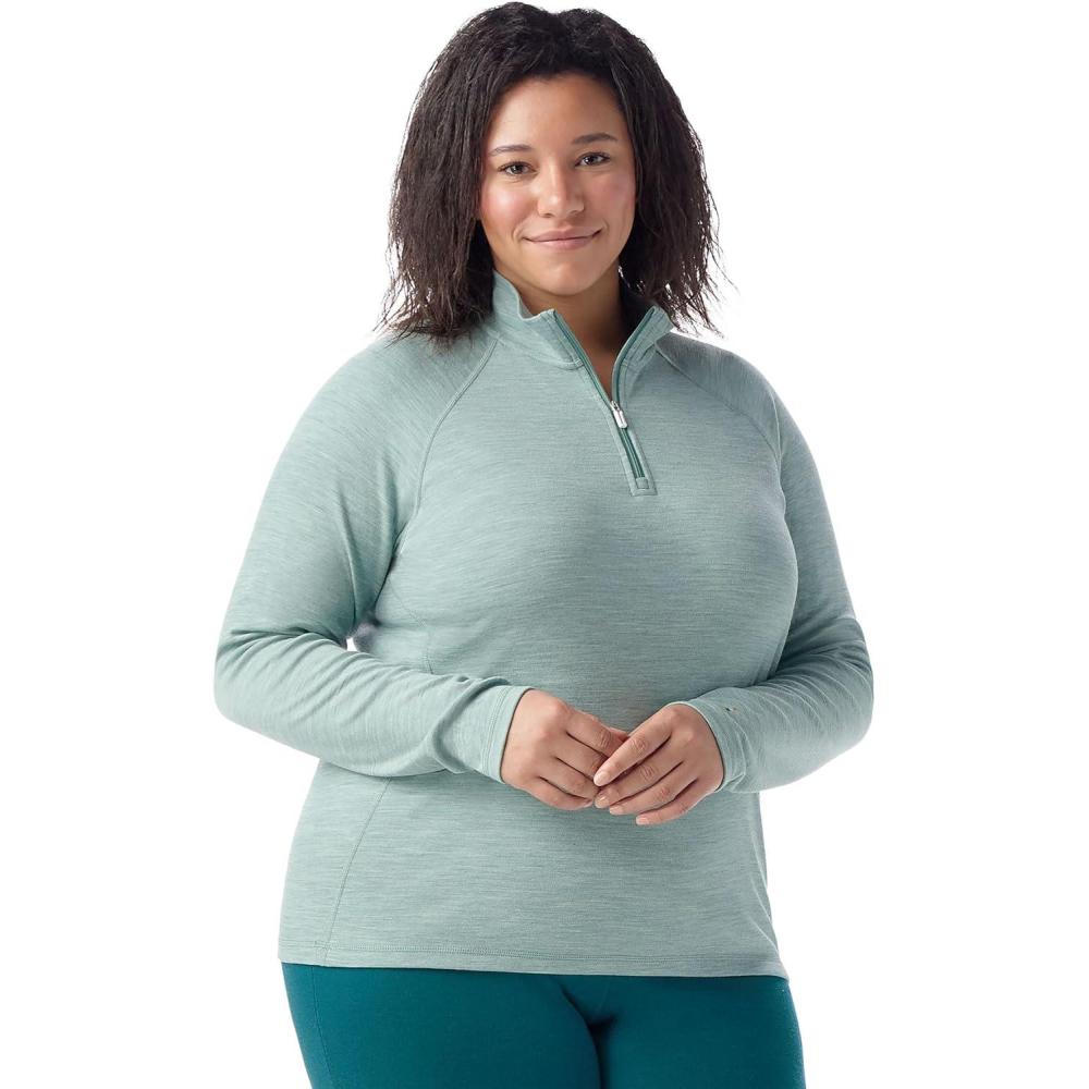 image:imageSmartwool Womens Classic Thermal Merino Base Layer 14 Zip PlusArctic Green Heather