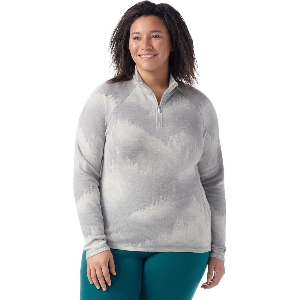 image:imageSmartwool Womens Classic Thermal Merino Base Layer 14 Zip PlusLight Gray Foggy Pines