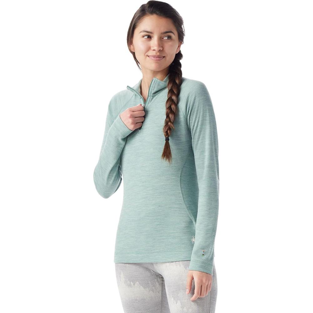 image:imageSmartwool Womens Classic Thermal Merino Base Layer 14 ZipArctic Green Heather