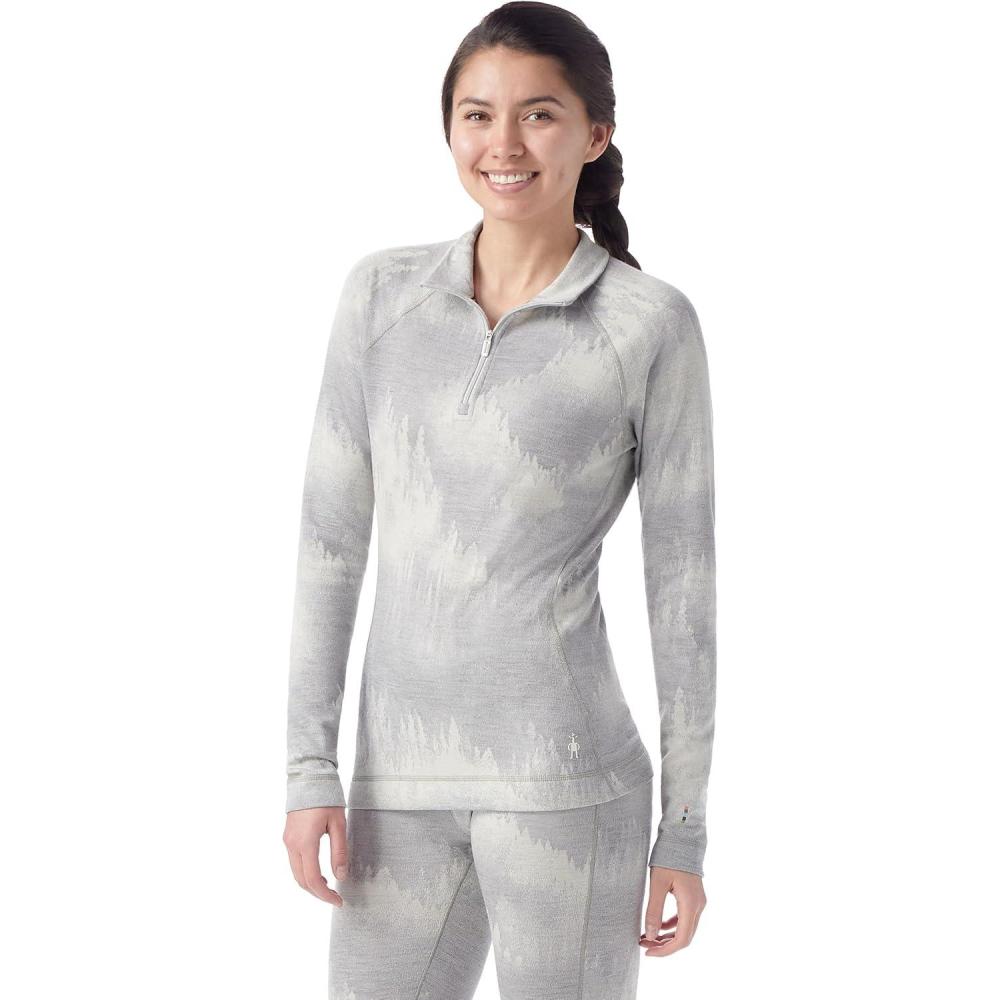 image:imageSmartwool Womens Classic Thermal Merino Base Layer 14 ZipLight Gray Foggy Pines
