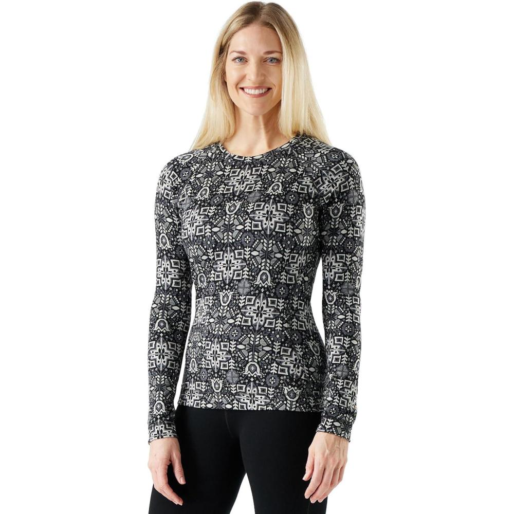image:imageSmartwool Womens Classic Thermal Merino Base Layer CrewBlack Deco Floral
