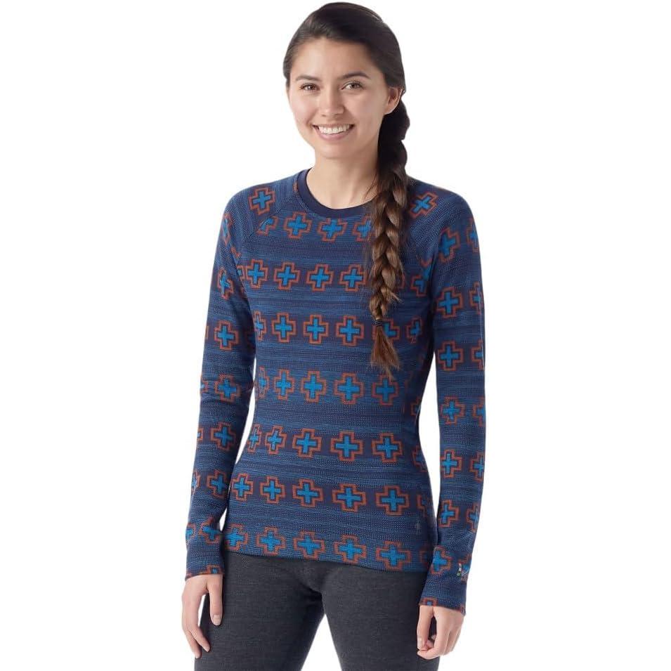 image:imageSmartwool Womens Classic Thermal Merino Base Layer CrewDeep Navy Paths Crossed