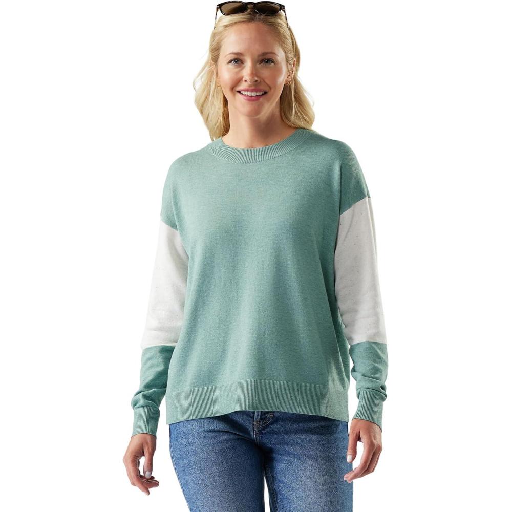image:imageSmartwool Womens Edgewood Colorblock Crew SweaterArctic Green