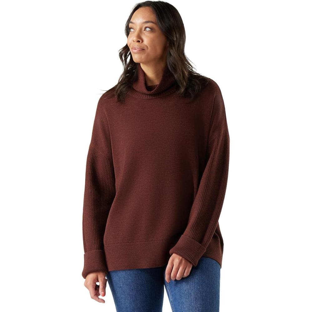 image:imageSmartwool Womens Edgewood Cowl Neck SweaterPecan BrownMink