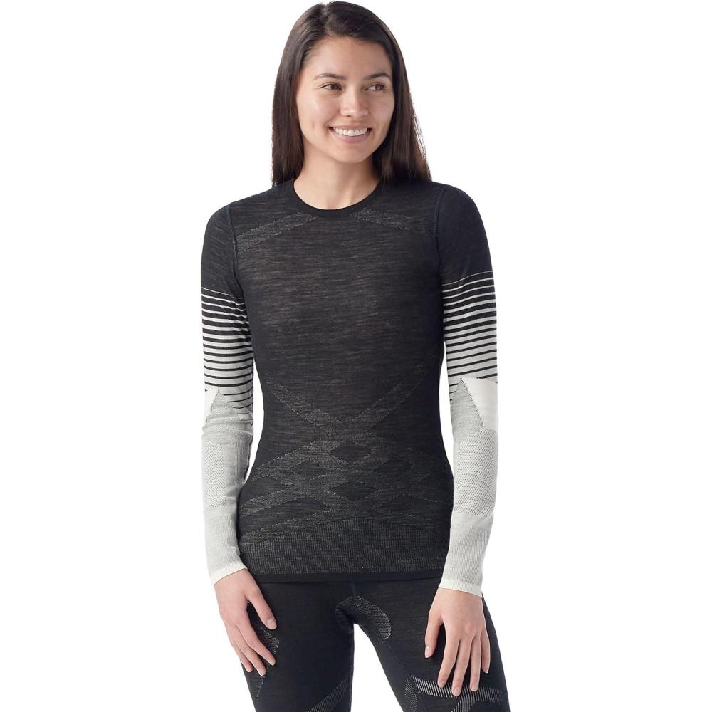 image:imageSmartwool Womens Intraknit Merino 200 CrewBlackwhite Stripe