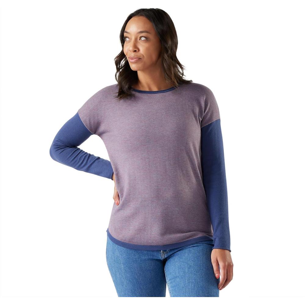 image:imageSmartwool Womens Shadow Pine Colorblock SweaterChalk Violet Heather