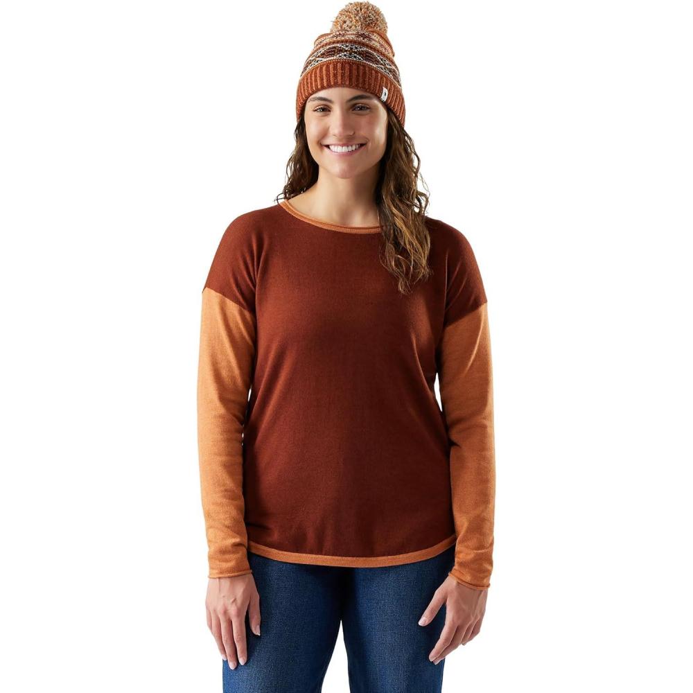 image:imageSmartwool Womens Shadow Pine Colorblock SweaterPecan Brown Heather