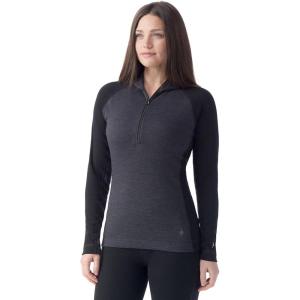 SmartWool Womens Classic Thermal Merino Base Layer 1/2 Zip Hoodie(Black-charcoal Heather)