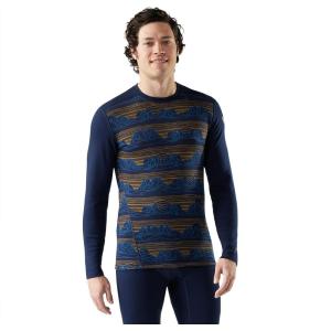 Smartwool Men’s Classic Thermal Merino Wool Base Layer Crew(Deep Navy Geo Peaks)