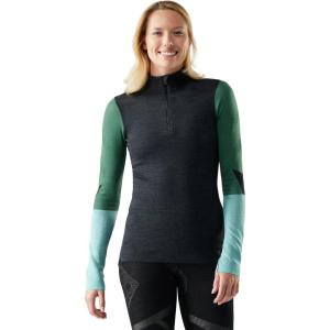 Smartwool Womens Intraknit Thermal Merino Base Layer Colorblock 1/4 Zip(Charcoal)