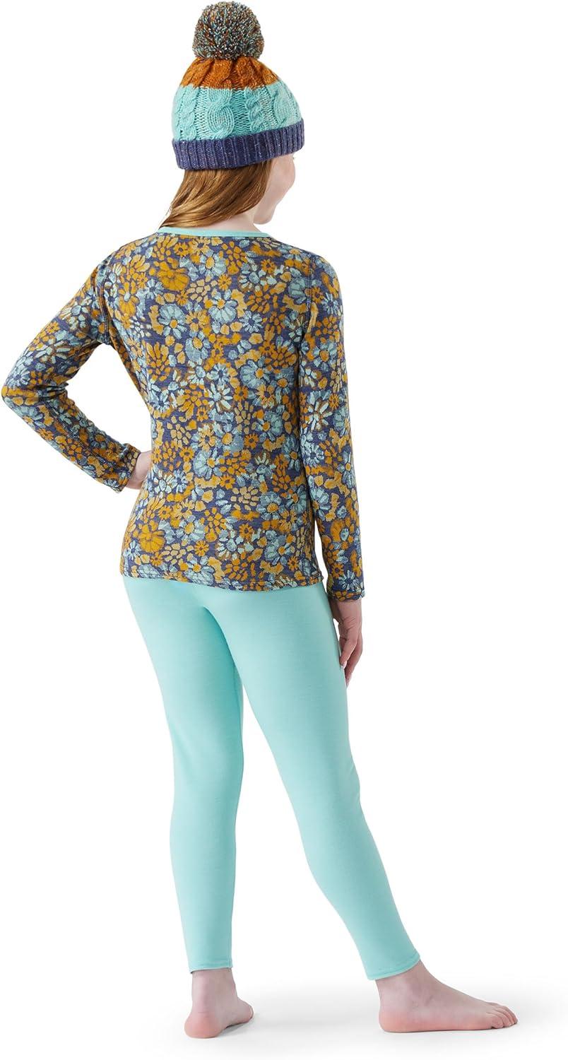 image:imageSmartwool Kids Classic Thermal Merino Base Layer Crew for Boys and GirlsPacific Blue Floral