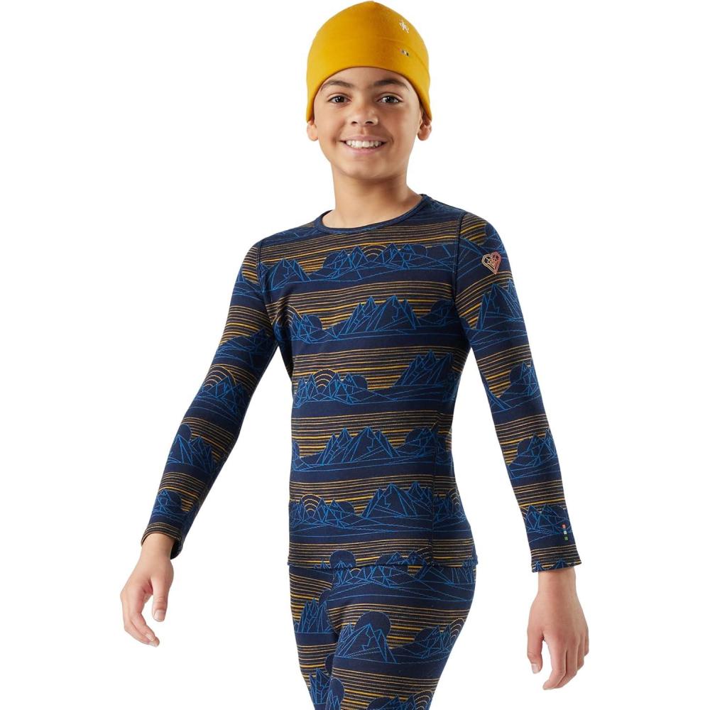 image:imageSmartwool Kids Classic Thermal Merino Base Layer Crew for Boys and GirlsDeep Navy Geo Peaks