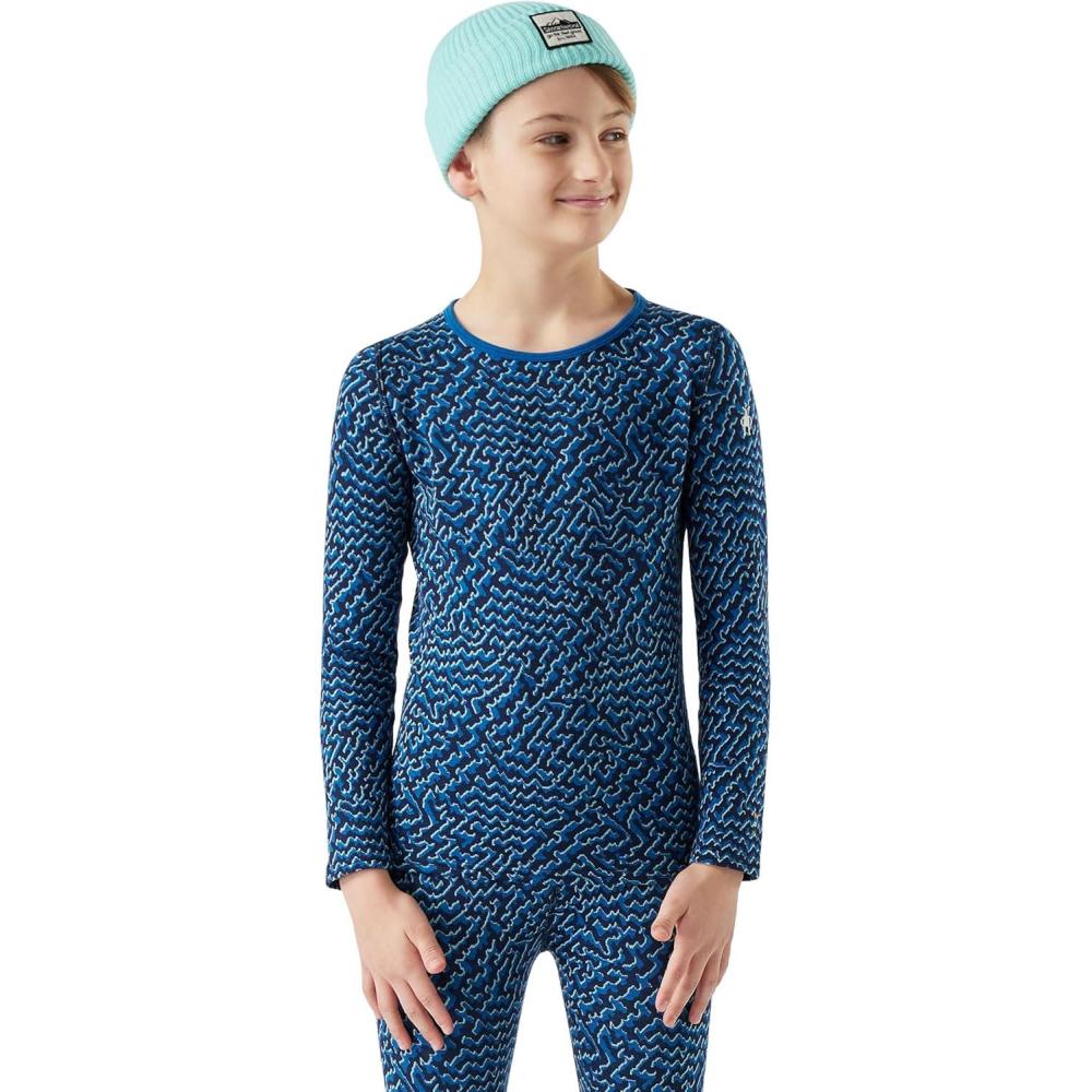 image:imageSmartwool Kids Classic Thermal Merino Base Layer Crew for Boys and GirlsNival Blue Retro Line