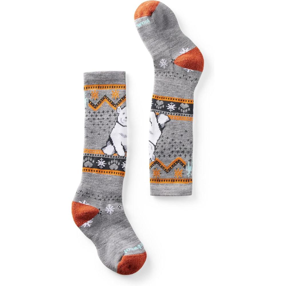 image:imageSmartwool Unisex Kids Wintersport Full Cushion Polar Bear Pattern Overthecalf Socks ToddlerLittle KidBig KidLight Gray