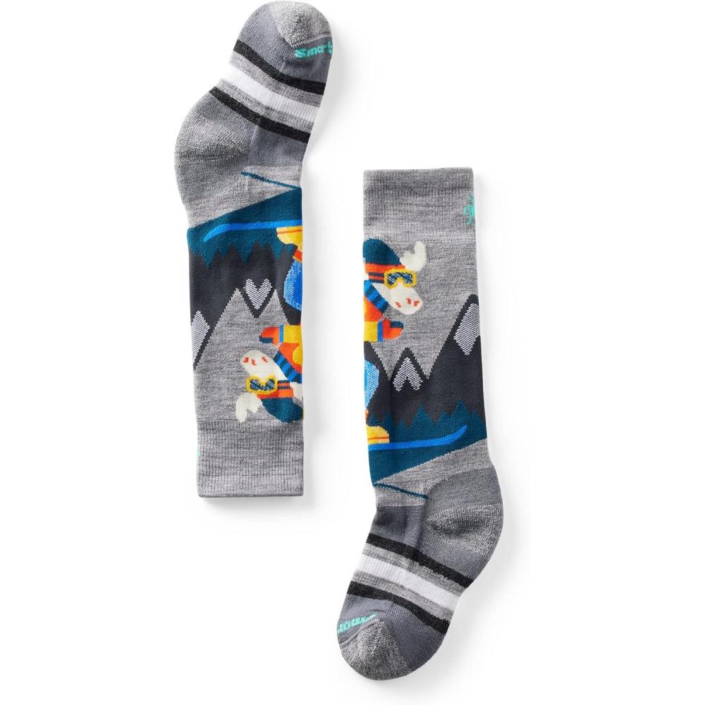image:imageSmartwool Unisex Kids Wintersport Full Mountain Moose Pattern Otc Socks ToddlerLittle KidBig KidLight Gray