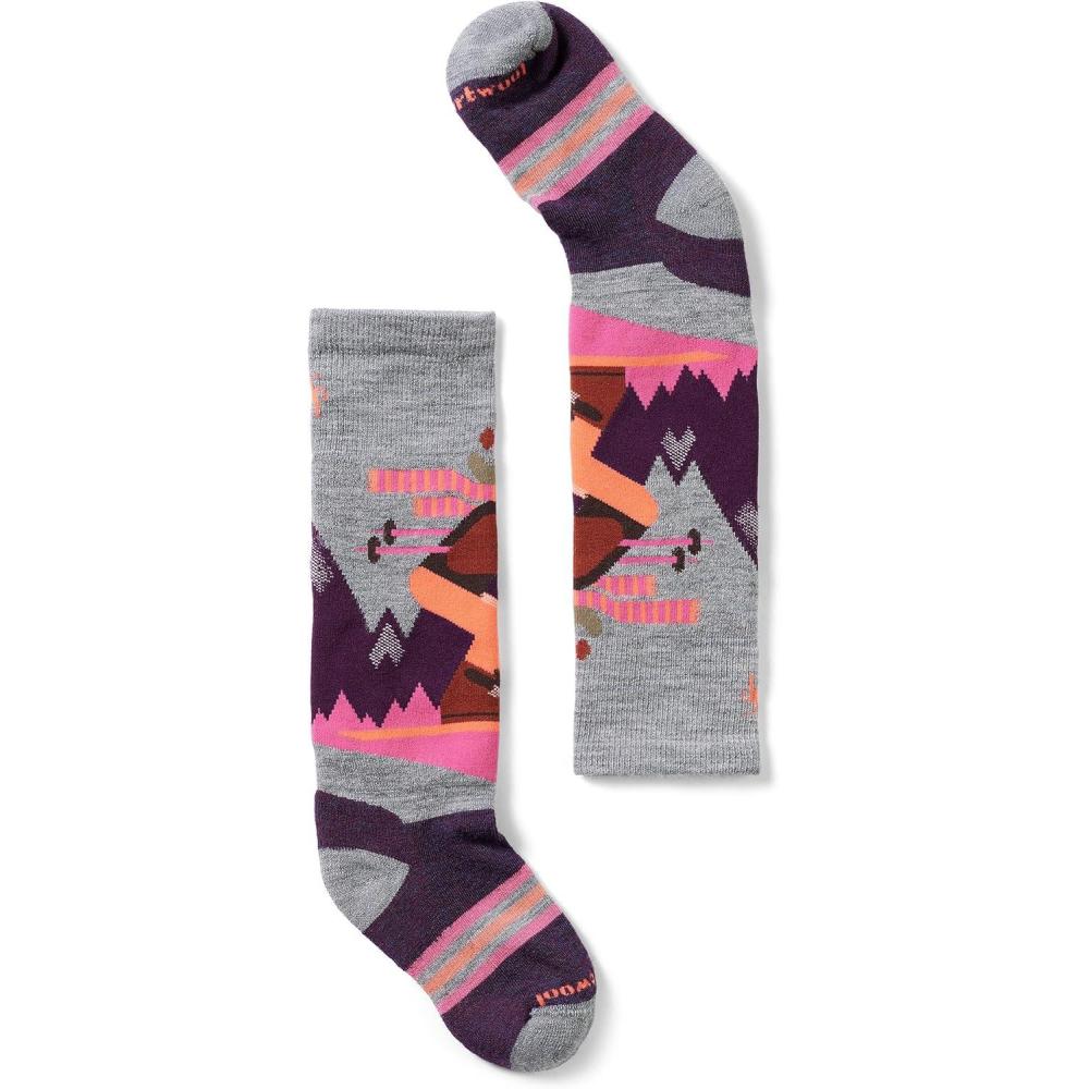 image:imageSmartwool Unisex Kids Wintersport Full Mountain Moose Pattern Otc Socks ToddlerLittle KidBig KidLight Graypink