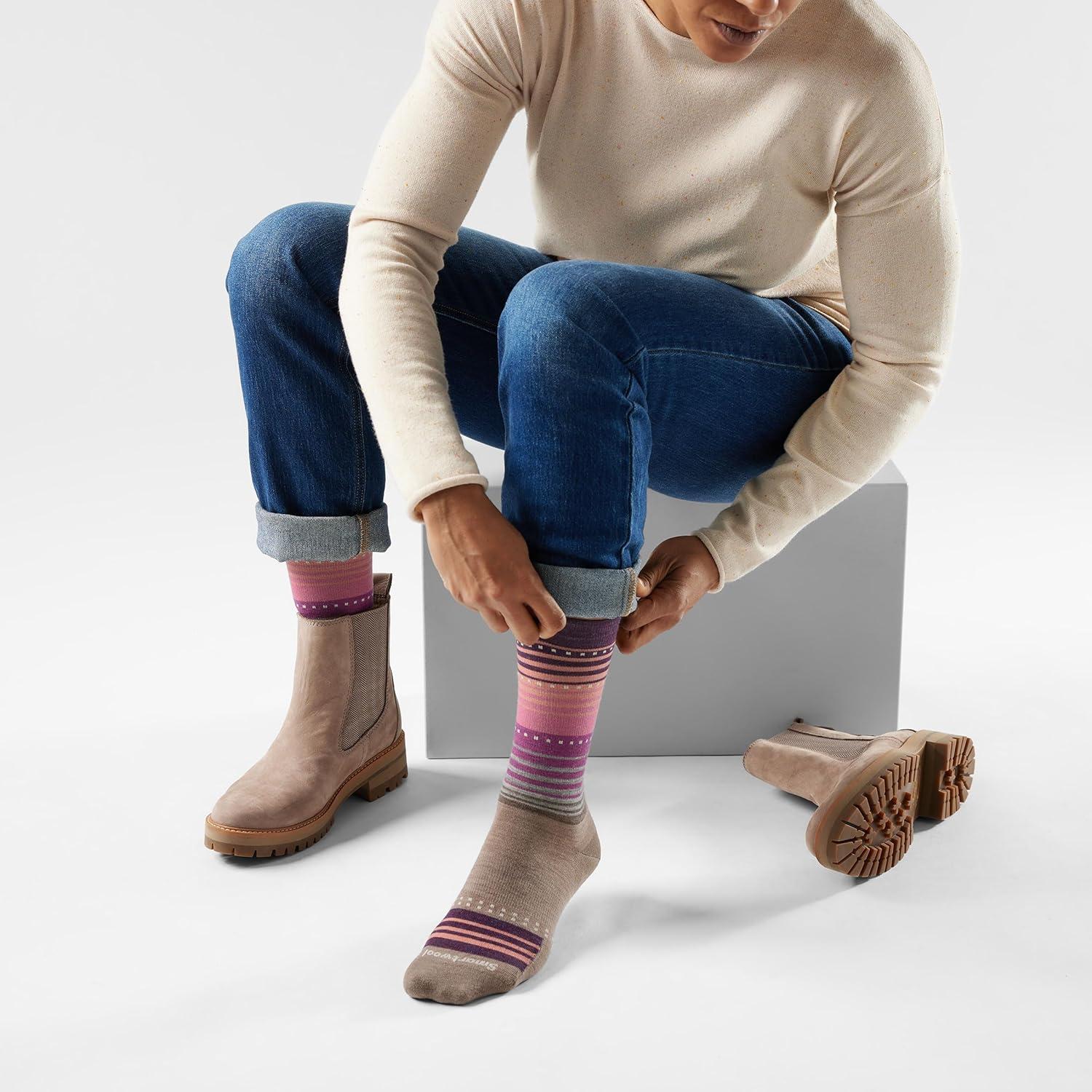 image:imageSmartwool Unisex Everyday Stitch Stripe Crew SocksFossilPurple