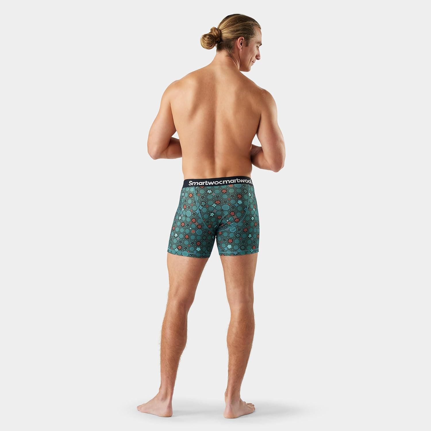 image:imageSmartwool Mens Merino Print Boxer Brief BoxedDusty Teal Geo Floral