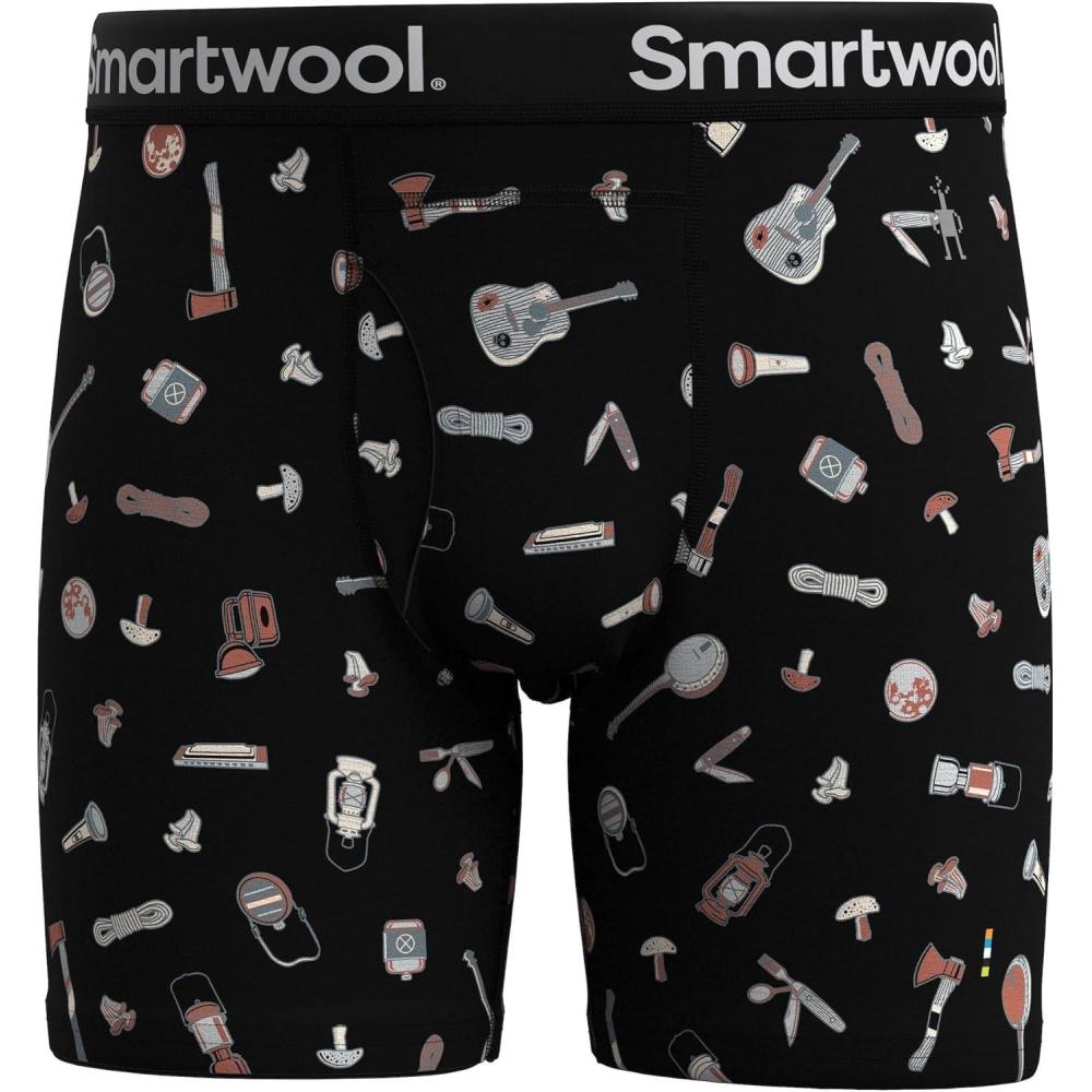 image:imageSmartwool Mens Merino Print Boxer Brief BoxedBlack Gone Camping