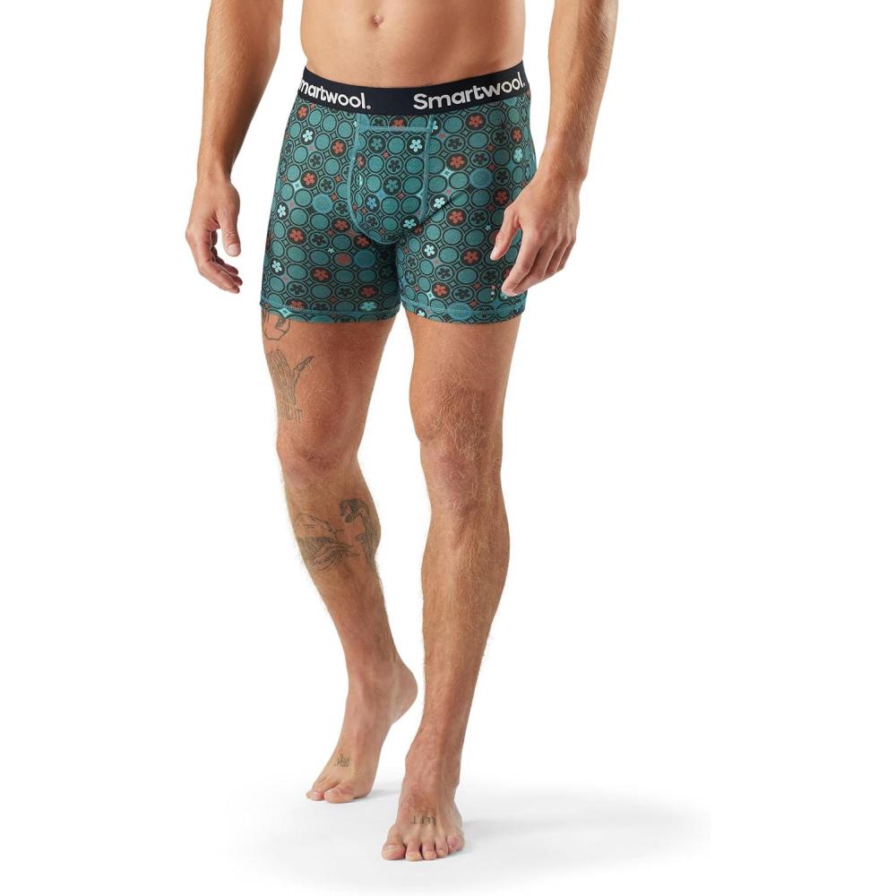 image:imageSmartwool Mens Merino Print Boxer Brief BoxedDusty Teal Geo Floral